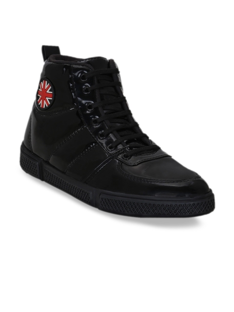 

Get Glamr Men Black Solid Synthetic Patent High-Top Sneakers