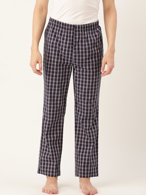 

Jockey Men Navy Blue & Red Checked Pure Cotton Lounge Pants
