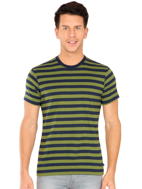 

Jockey Men Navy Blue & Green Striped Round Neck T-shirt