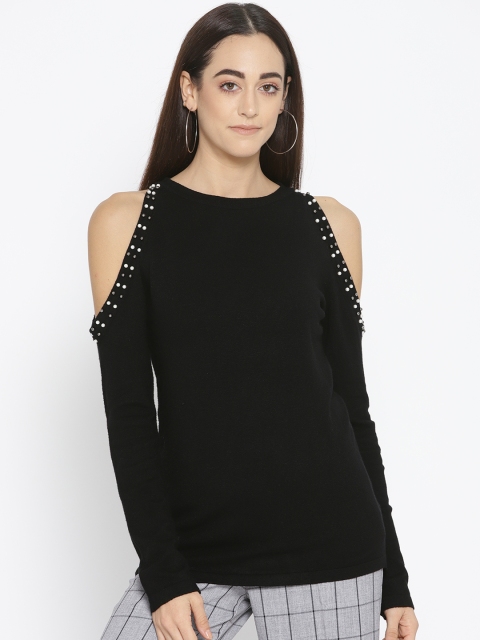 

Fort Collins Women Black Cold-Shoulder Solid Acrylic Sweater