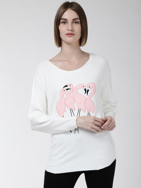 

Fort Collins Women Off-White & Pink Applique Acrylic Sweater