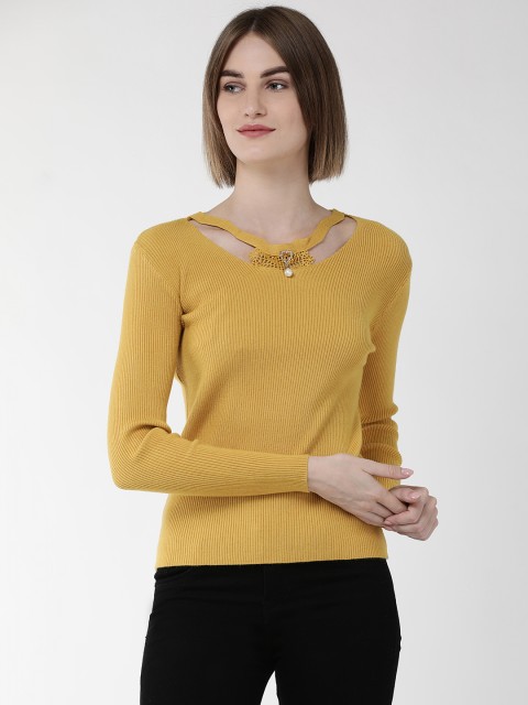

Fort Collins Women Mustard Yellow Solid Acrylic Sweater