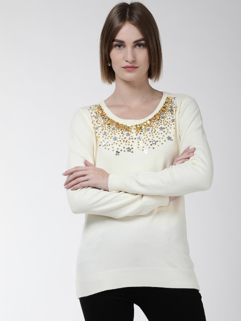 

Fort Collins Women Cream-Coloured Embelished Detail Acrylic Sweater