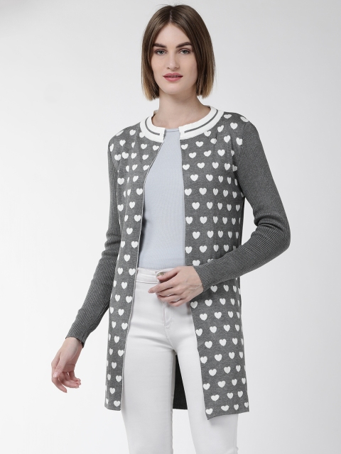 

Fort Collins Women Grey & White Self Design Front-Open Sweater