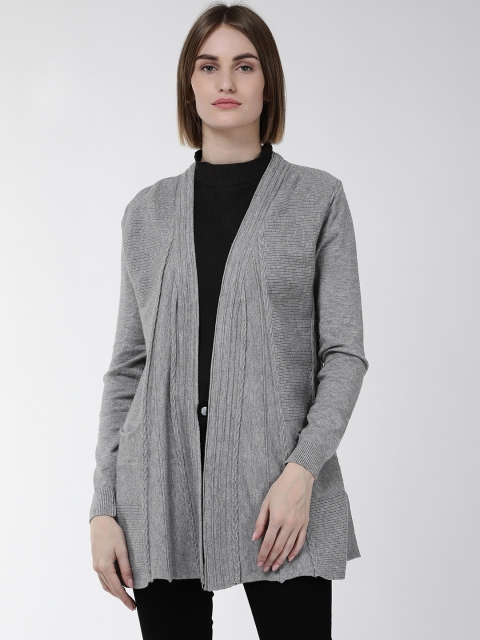 

Fort Collins Women Grey Melange Self Design Front-Open Sweater