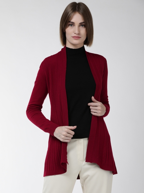 

Fort Collins Women Maroon Self-Striped Front-open Sweater
