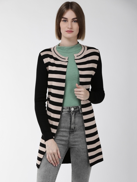 

Fort Collins Women Black & Beige Striped Front-Open Acrylic Sweater