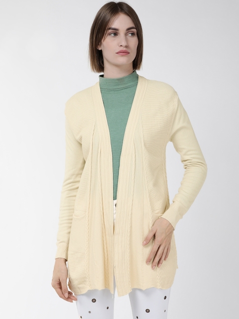 

Fort Collins Women Cream-Coloured Self-Striped Front Open Sweater