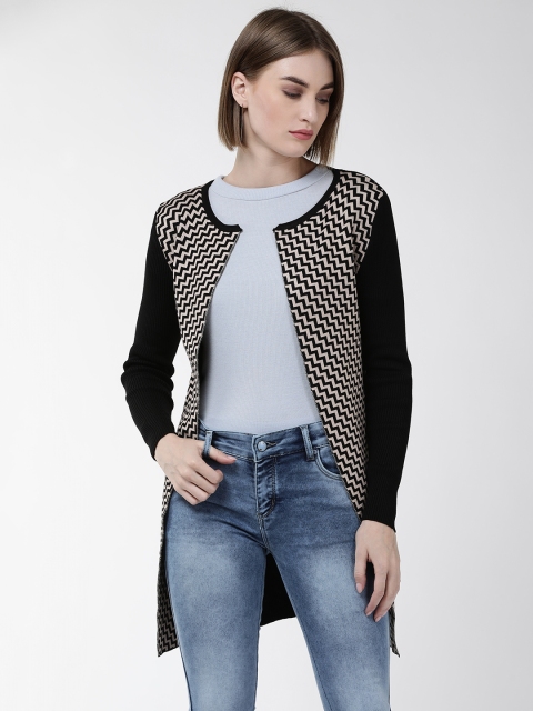 

Fort Collins Women Black & Beige Self Design Longline Front-Open Sweater