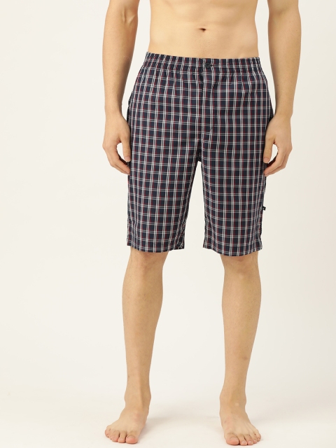 

Jockey Men Navy Blue & Off-White Checked Cotton Mid-Rise Regular Shorts