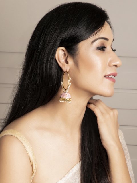 

Rubans Women Gold-Plated Pink Handcrafted Classic Jhumkas