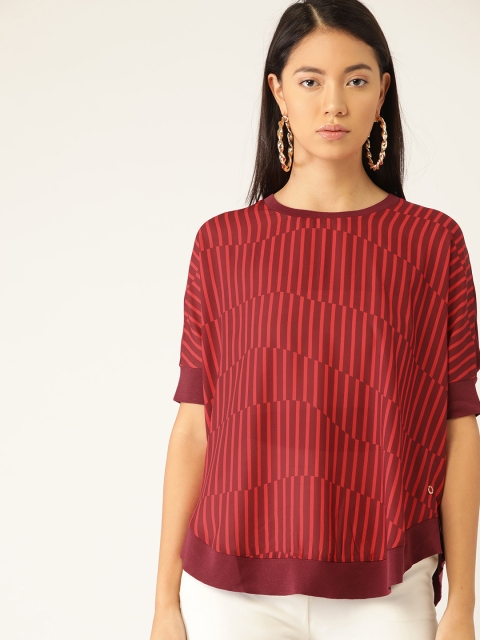 

United Colors of Benetton Women Maroon & Orange Striped Boxy Top