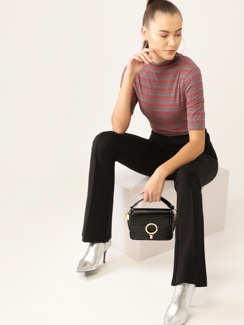 

United Colors of Benetton Women Grey & Red Striped Top