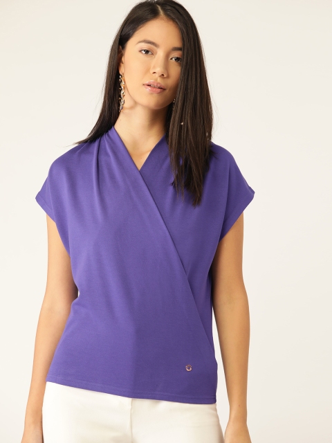 

United Colors of Benetton Women Purple Solid Wrap Top