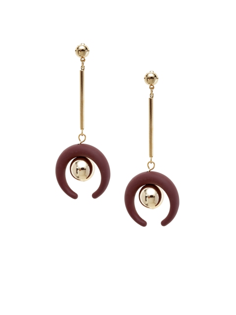 

PANASH Women Gold-Plated Brown Handcrafted Classic Drop Earrings