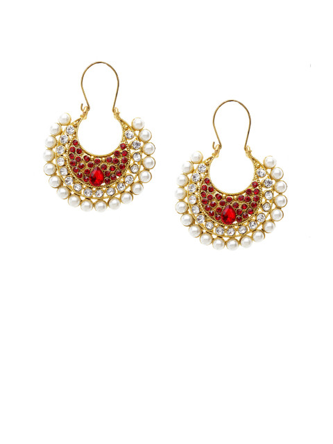 

PANASH Women Gold-Plated Red Handcrafted Crescent Shaped Drop Earrings