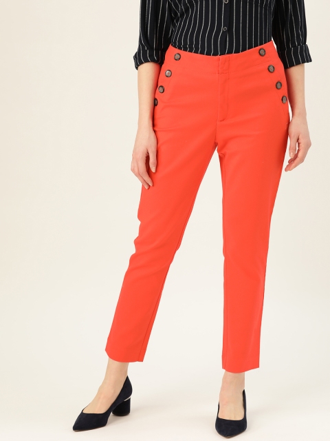 

United Colors of Benetton Women Coral Orange Regular Fit Solid Trousers