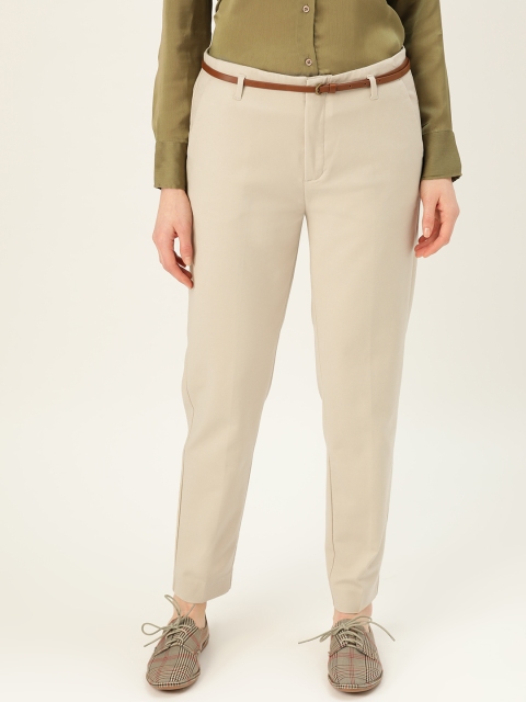 

United Colors of Benetton Women Beige Regular Fit Solid Formal Trousers with Belt