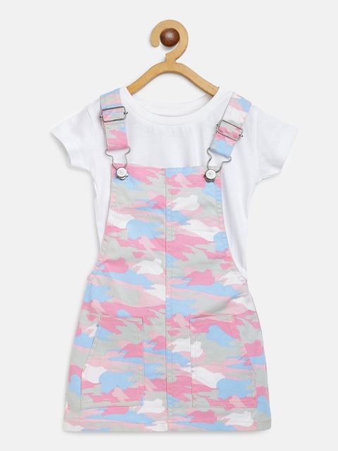 

Gini and Jony Infant Girls Pink & Blue Cotton Camouflage Print Pinafore Dress with T-shirt