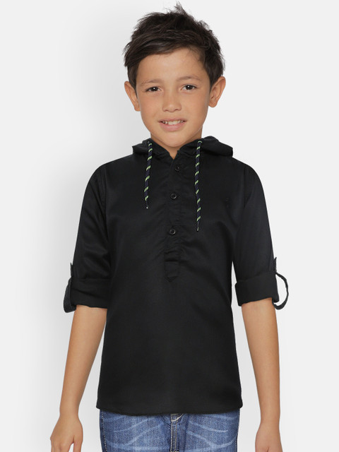 

Gini and Jony Boys Black Regular Fit Solid Hooded Casual Shirt