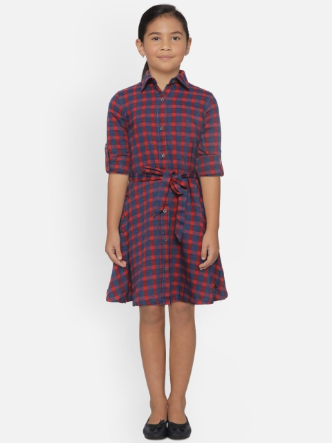 

Gini and Jony Girls Red & Navy Blue Checked Shirt Dress