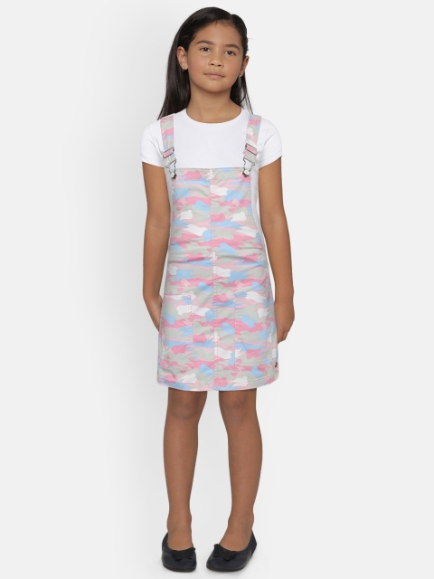 

Gini and Jony Girls Grey & Pink Camouflage Print Pinafore Dress with Solid T-shirt