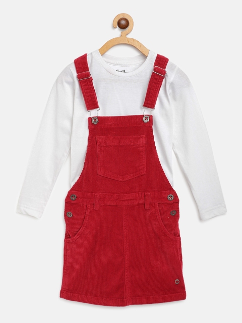 

Gini and Jony Infant Girls Red Solid Corduroy Pinafore Dress With T-shirt