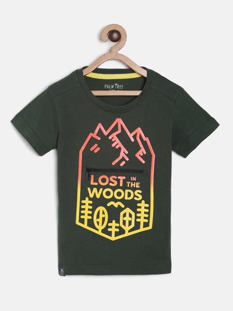 

Palm Tree Boys Olive Green Printed Round Neck T-shirt