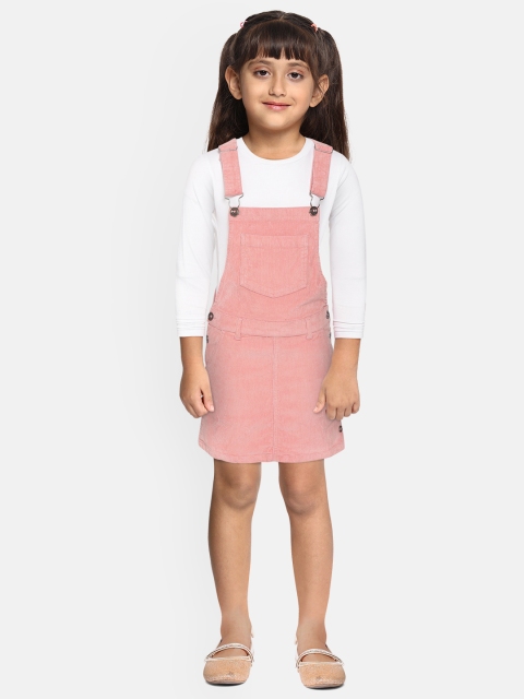 

Gini and Jony Girls Peach-Coloured Solid Corduroy Pinafore Dress With T-shirt