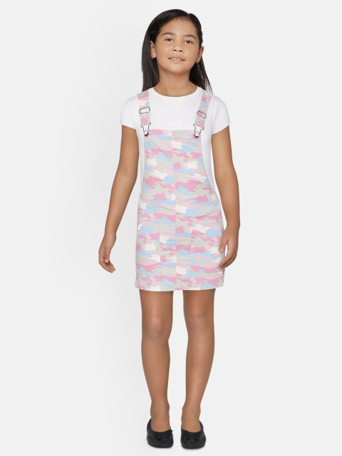 

Gini and Jony Girls Pink & Blue Cotton Camouflage Print Pinafore Dress with T-shirt