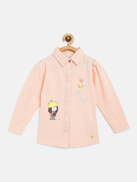 

Gini and Jony Girls Peach-Coloured Regular Fit Printed Knitted Pure Cotton Casual Shirt