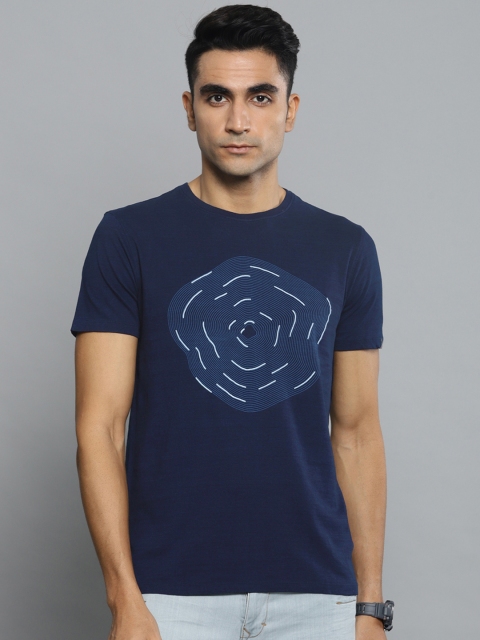 

Louis Philippe Jeans Men Navy Blue Printed Slim Fit Round Neck T-shirt