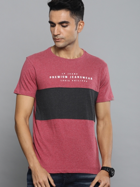

Louis Philippe Jeans Men Maroon & Charcoal Grey Colourblocked Slim Fit T-shirt