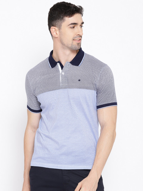 

Louis Philippe Golf Lesiure Men Blue & White Colourblocked Polo Collar T-shirt