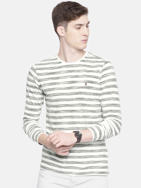 

Louis Philippe Sport Men White & Grey Slim Fit Striped Round Neck T-shirt