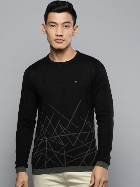 

Louis Philippe Jeans Men Black & Olive Green Self Design Sweater