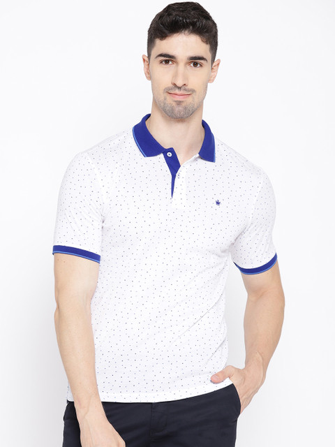 

Louis Philippe Men Golf Leisure White & Blue Printed Polo Collar T-shirt