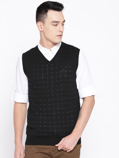 

Louis Philippe Men Black Self-Checked Sweater Vest