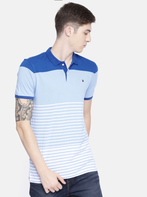 

Louis Philippe Sport Men Blue & White Slim Fit Striped Polo Collar T-shirt