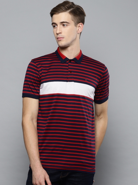 

Louis Philippe Sport Men Navy Blue & Red Slim Fit Striped Polo Collar T-shirt