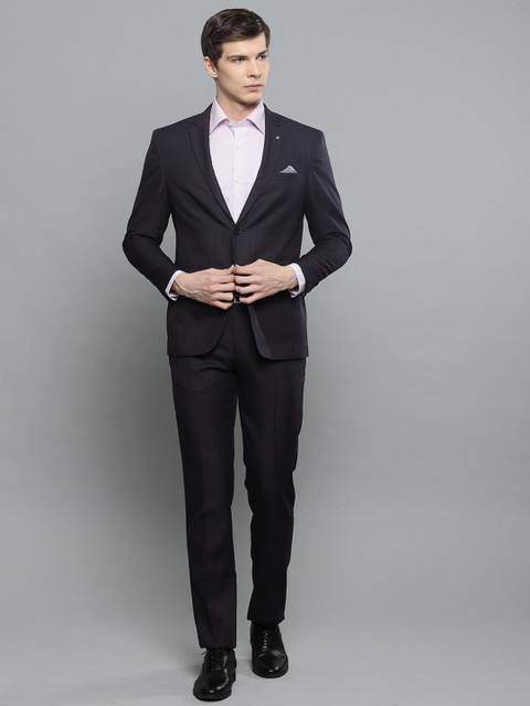 

Louis Philippe Men Navy Blue & Brown Slim Fit Checked Single-Breasted Formal Suit