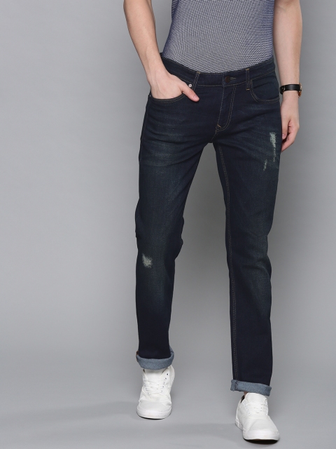 

Louis Philippe Jeans Men Navy Blue MATT Slim Fit Low-Rise Low Distress Stretchable Jeans