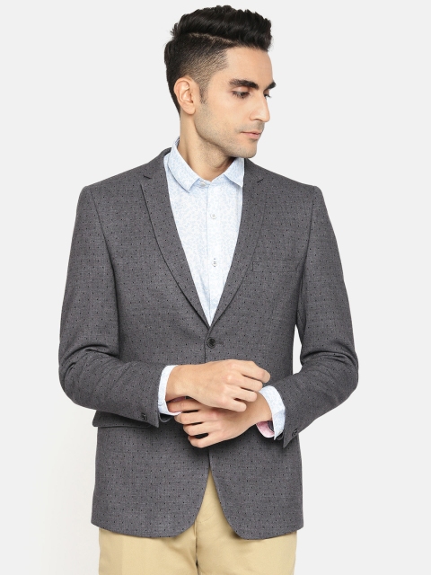 

Louis Philippe Men Charcoal Grey Self Design Super Slim Fit Single-Breasted Formal Blazer