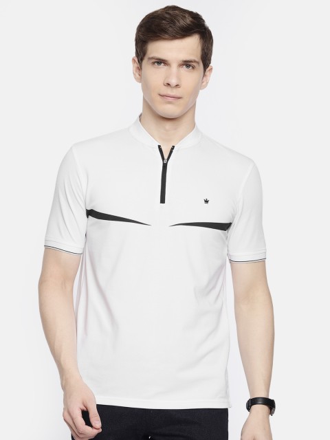 

Louis Philippe Men White Striped Polo Collar T-shirt