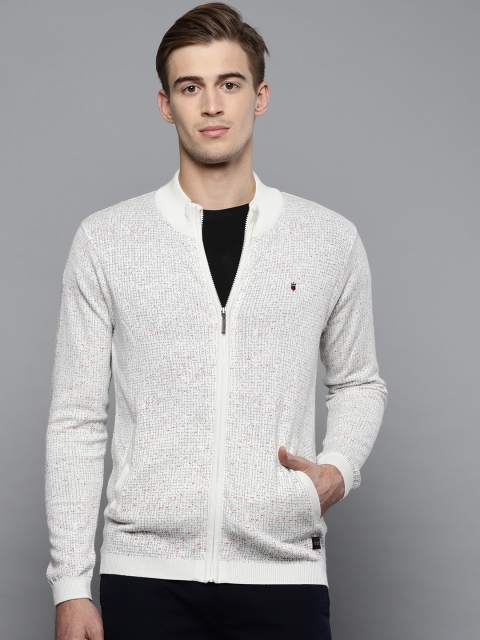 

Louis Philippe Jeans Men White & Grey Abstract Printed Cotton Cardigan