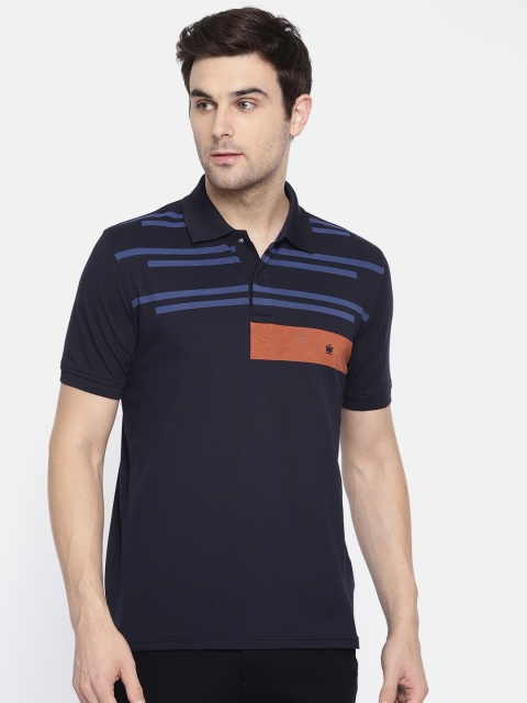 

Louis Philippe Men Navy Blue Striped Polo Collar T-shirt