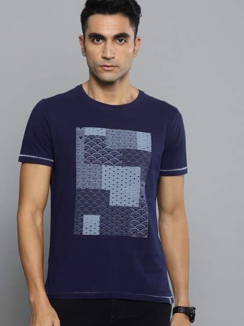 

Louis Philippe Jeans Men Blue Printed Slim Fit Round Neck T-shirt