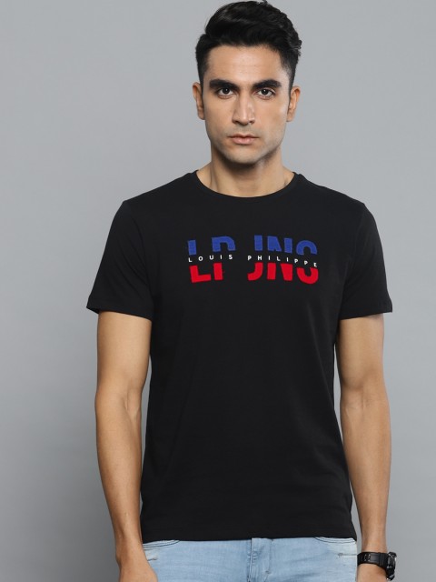 

Louis Philippe Jeans Men Black Striped Round Neck T-shirt