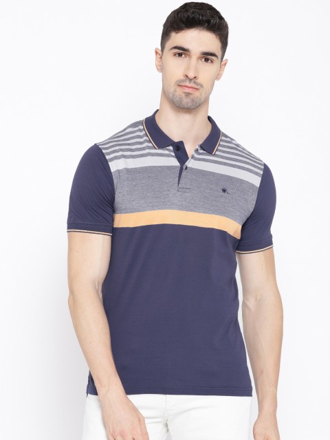 

Louis Philippe Golf Leisure Men Aubergine Striped Polo Collar T-shirt, Purple