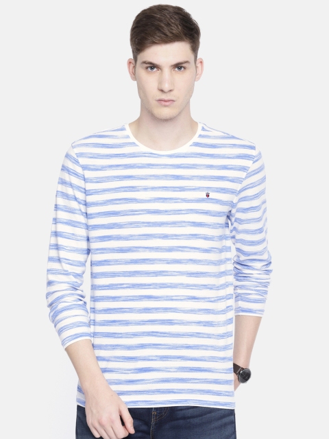 

Louis Philippe Sport Men White & Blue Slim Fit Striped Round Neck T-shirt